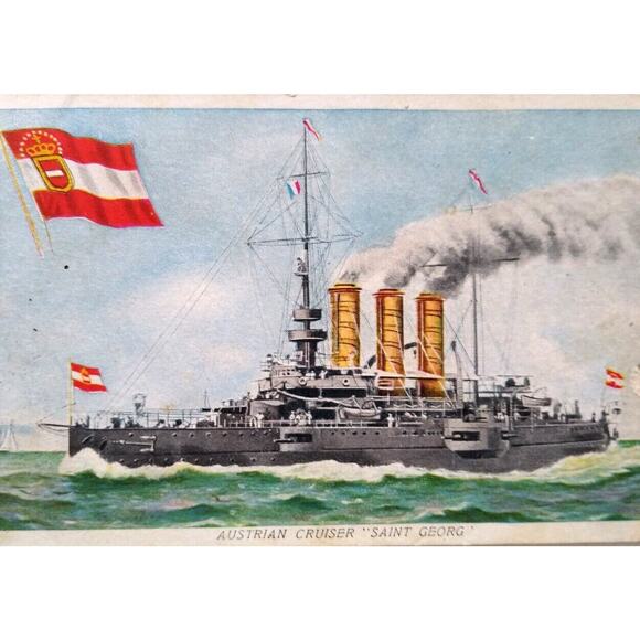 Ship Boat Postcard Austrian Cruiser Saint Georg Steamboat Steamer Prudential - Picture 1 of 3